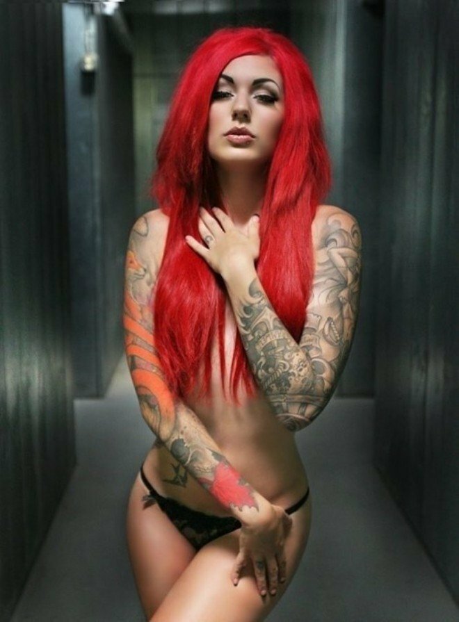Naked redhead tattoo girl