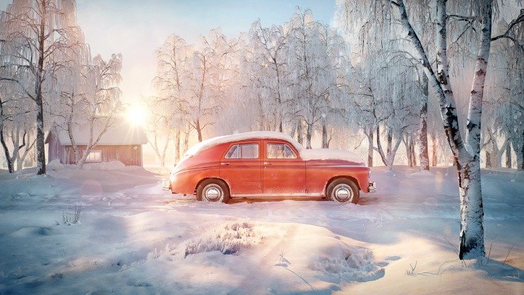автомобиль в зимнем лесу фото