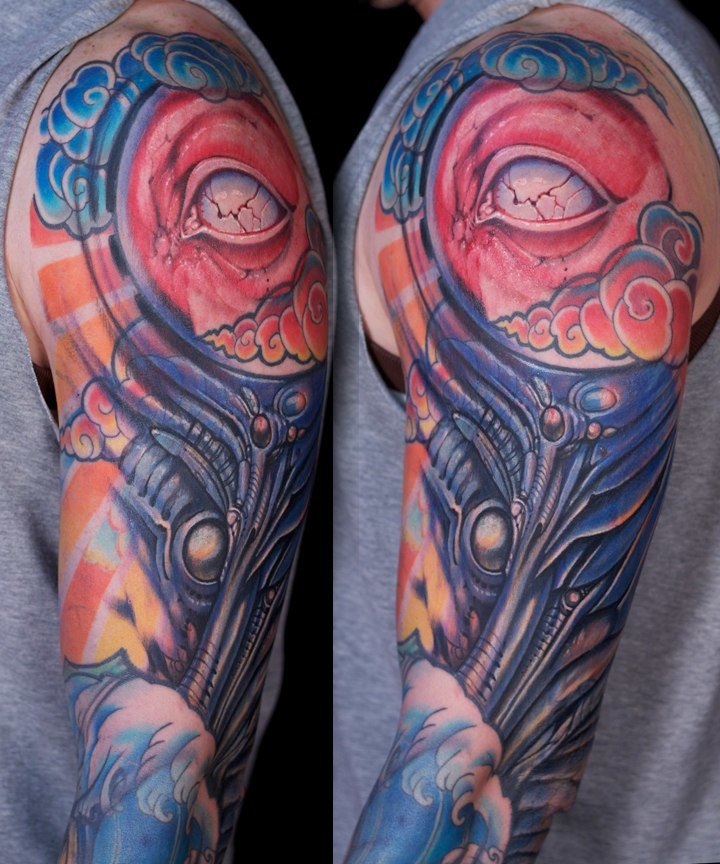 biomechanical arm tattoo фото