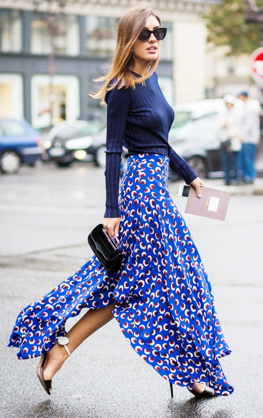 blue skirt street style фото