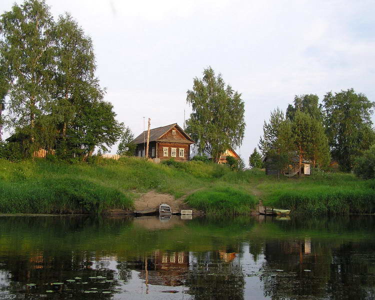 деревенский дом на берегу реки фото