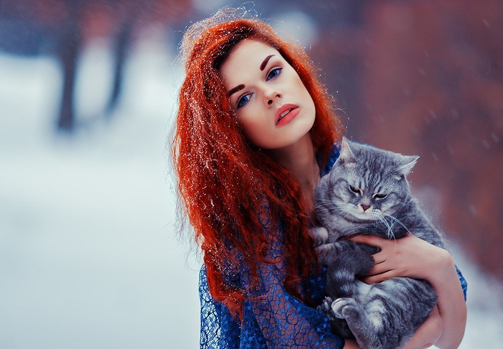 фотосессия рыжая девушка зима фото
