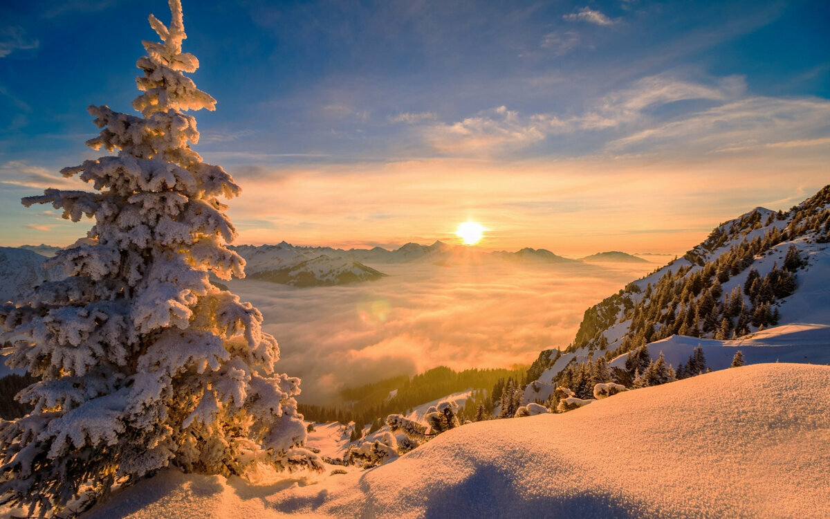 горы снег солнце фото