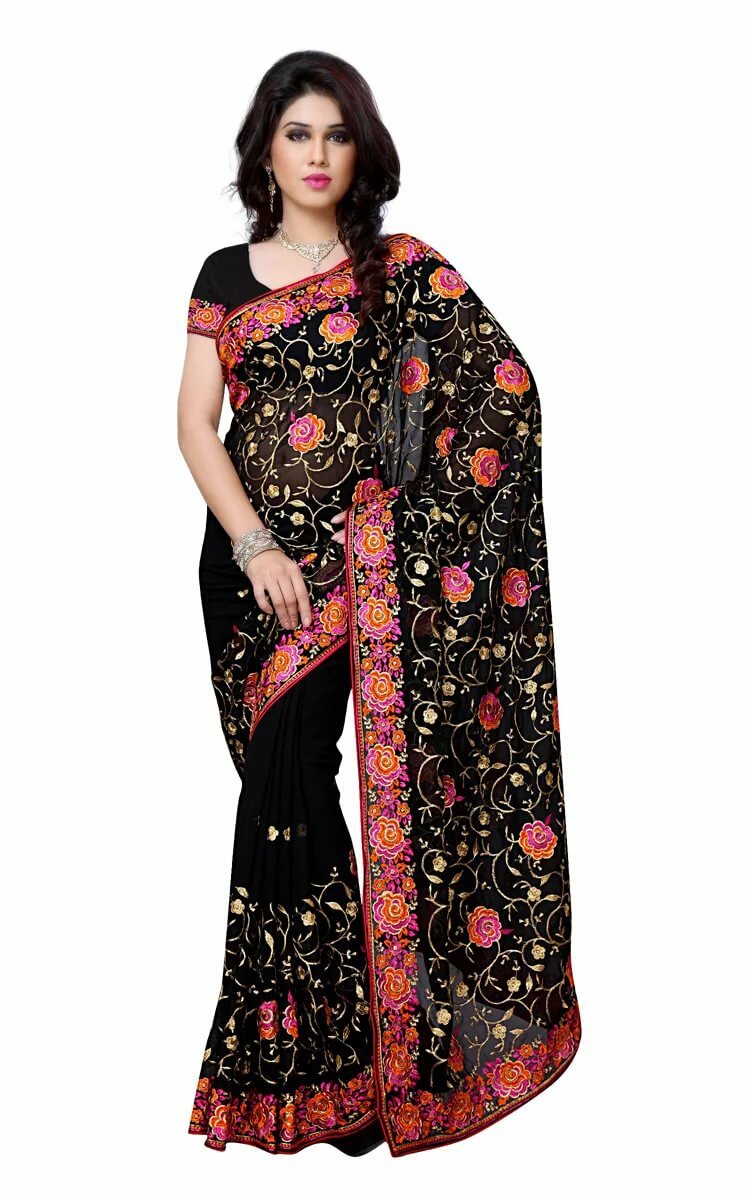 indian saree black фото