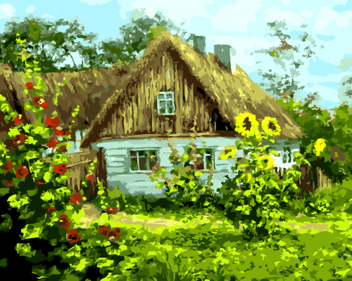 картина домик в деревне фото