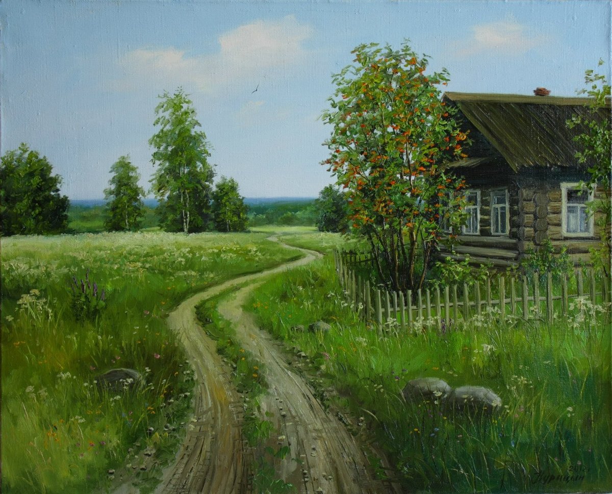 картина домик в деревне фото