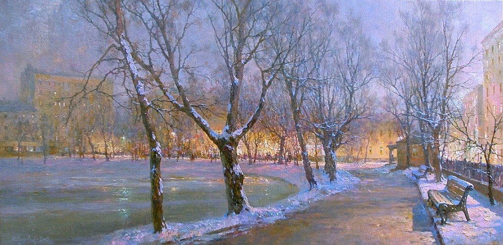 картина маслом зимний бульвар фото