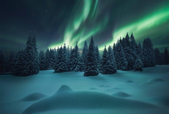 картинки зима северное сияние фото