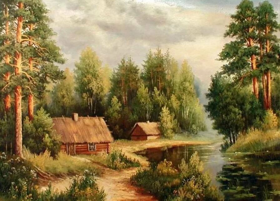 картины избушка в лесу маслом фото
