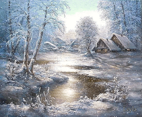 картины зима русская и река фото