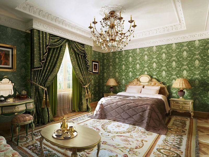 классический интерьер с зелеными обоями фото
