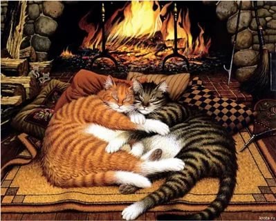 коты у камина картина фото
