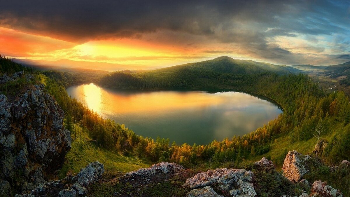 красивые обои восход горный пейзаж озеро фото