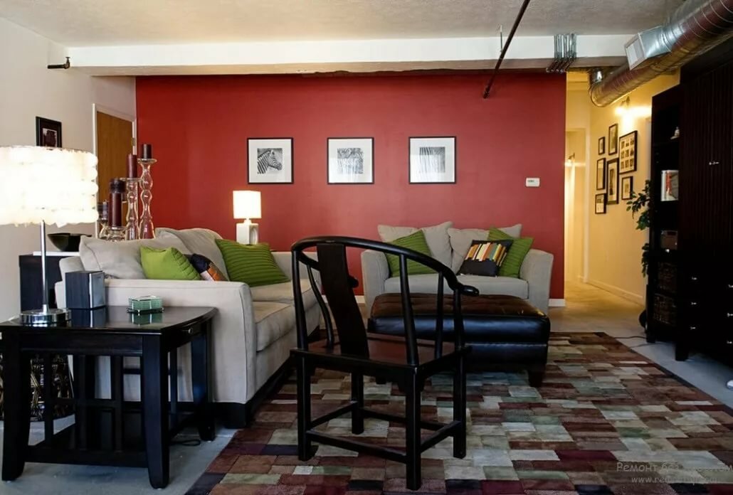 красный с темно-зеленым в интерьере фото