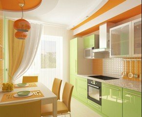 кухня в салатово оранжевых тонах фото