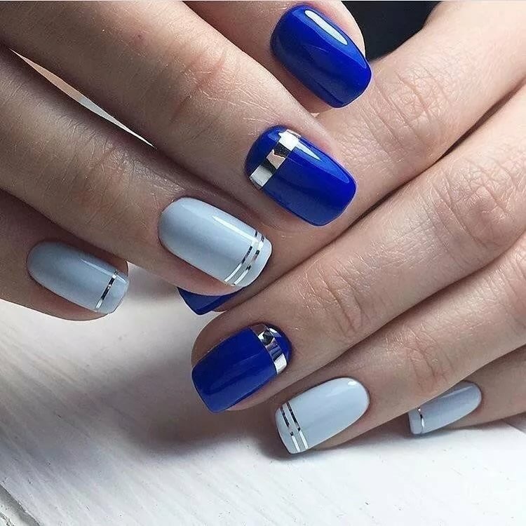 маникюр в сине голубых тонах фото