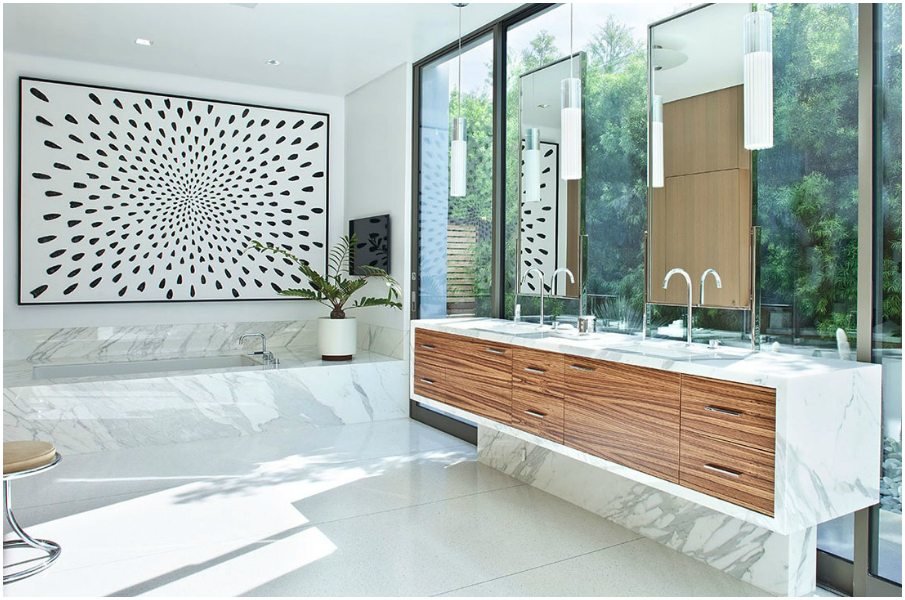 mid century modern интерьер ванной комнаты фото