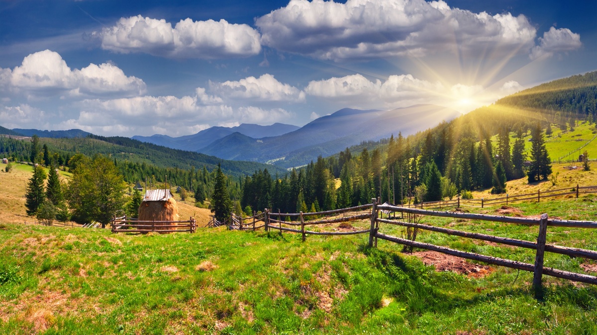 небо горы солнце лес фото