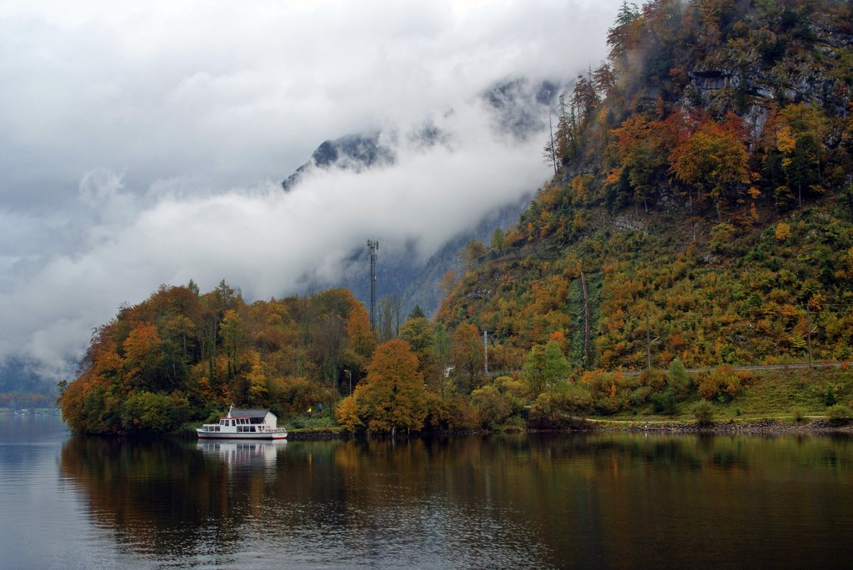 осень озеро туман фото