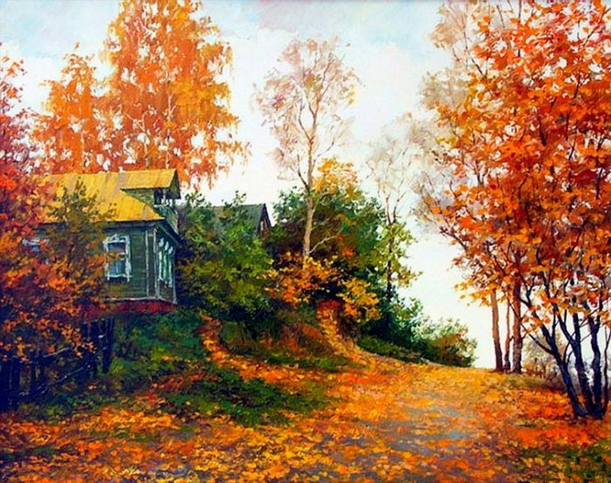 осень в деревне живопись фото
