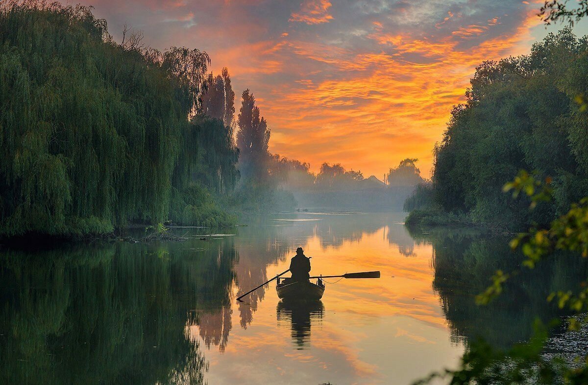 пейзаж с рыбаком фото