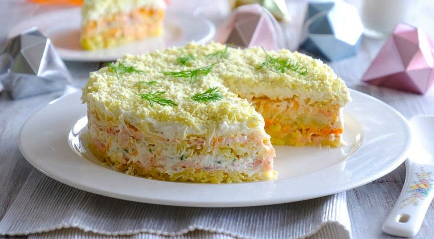 салат мимоза с горбушей и сыром фото