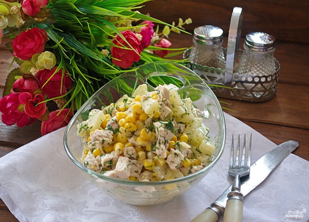 салат с ананасом и кукурузой фото