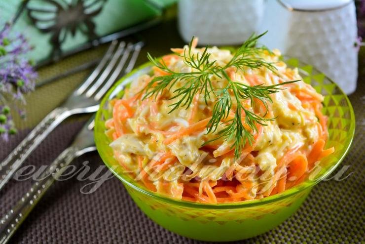 салат с корейской морковкой и ветчиной фото