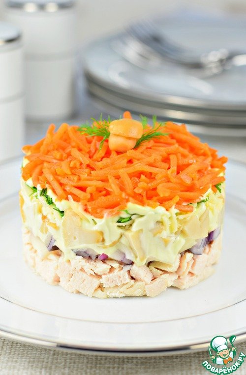 салат восторг с корейской морковью и курицей фото
