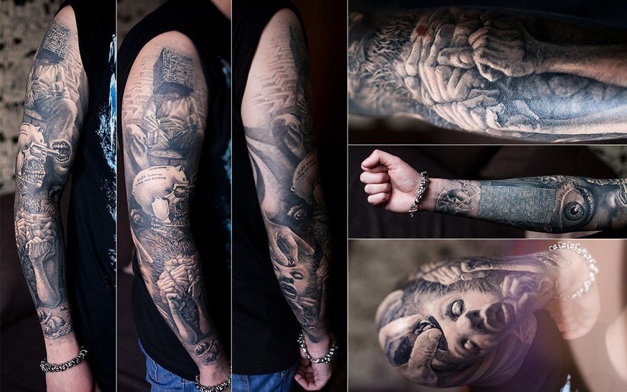 тату рукав black and grey фото
