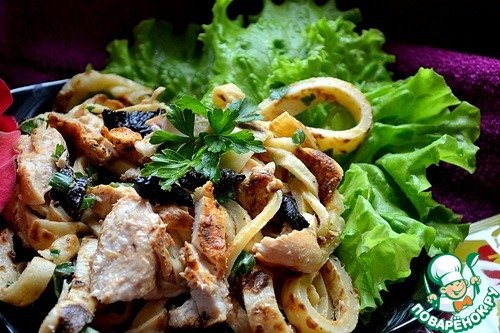 тёплый салат с курицей и грибами фото