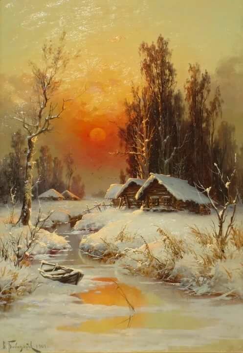 живопись маслом пейзажи картины зима вертикально фото