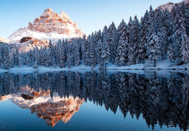 зима озеро отражение фото
