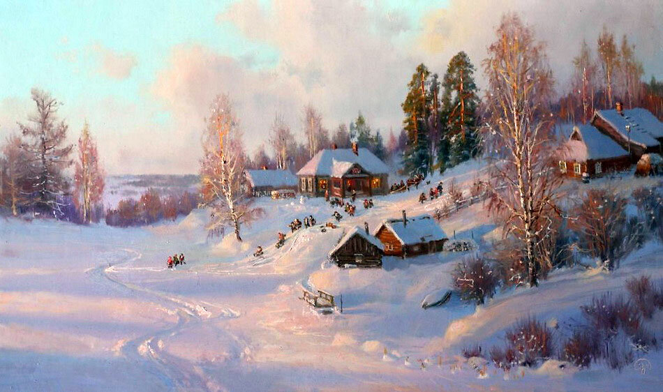 зимний деревенский пейзаж в живописи фото