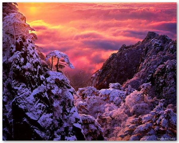 зимний закат в горах фото