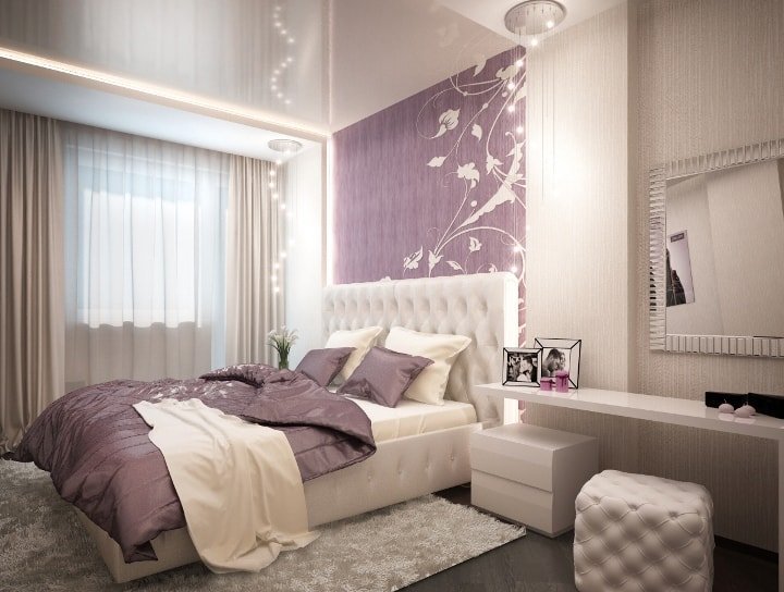 бежево фиолетовая спальня фото