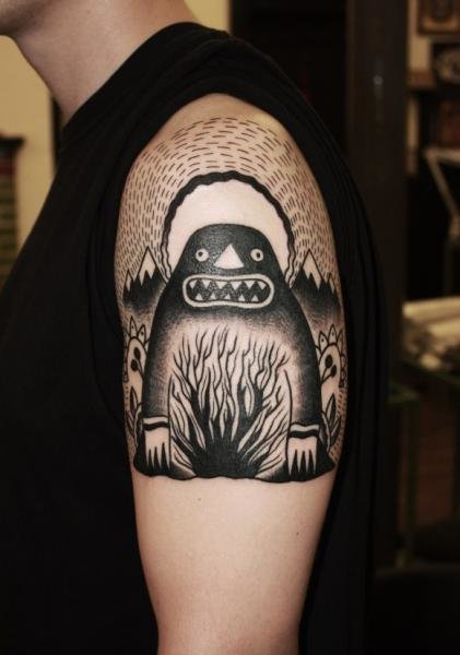 blackwork tattoo череп фото