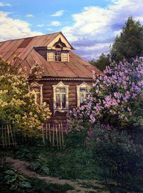 деревенский дом живопись фото