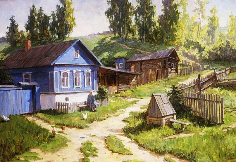 деревенский домик картина маслом фото