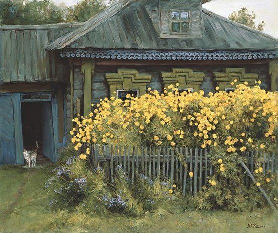 деревенский домик с палисадником картинка фото