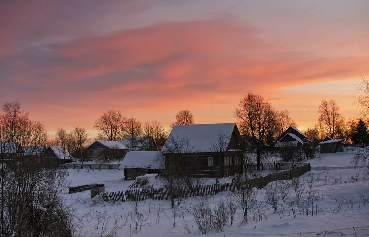 деревня зима рассвет фото
