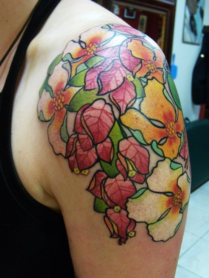 flower tattoo color shoulder фото