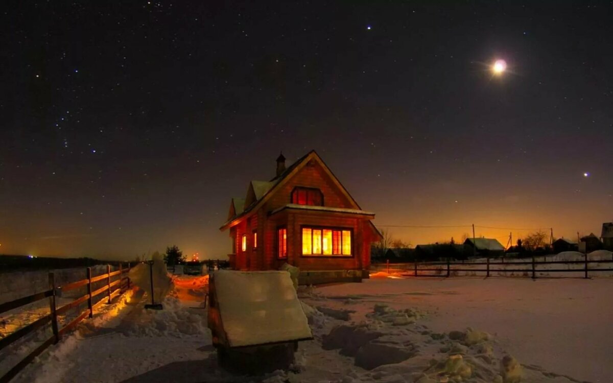фото деревня зима ночь. фото