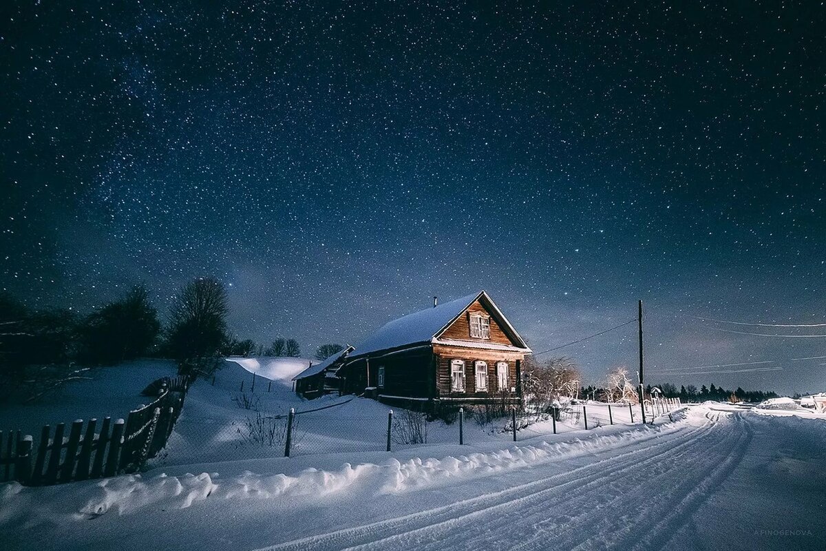 фото деревня зима ночь. фото