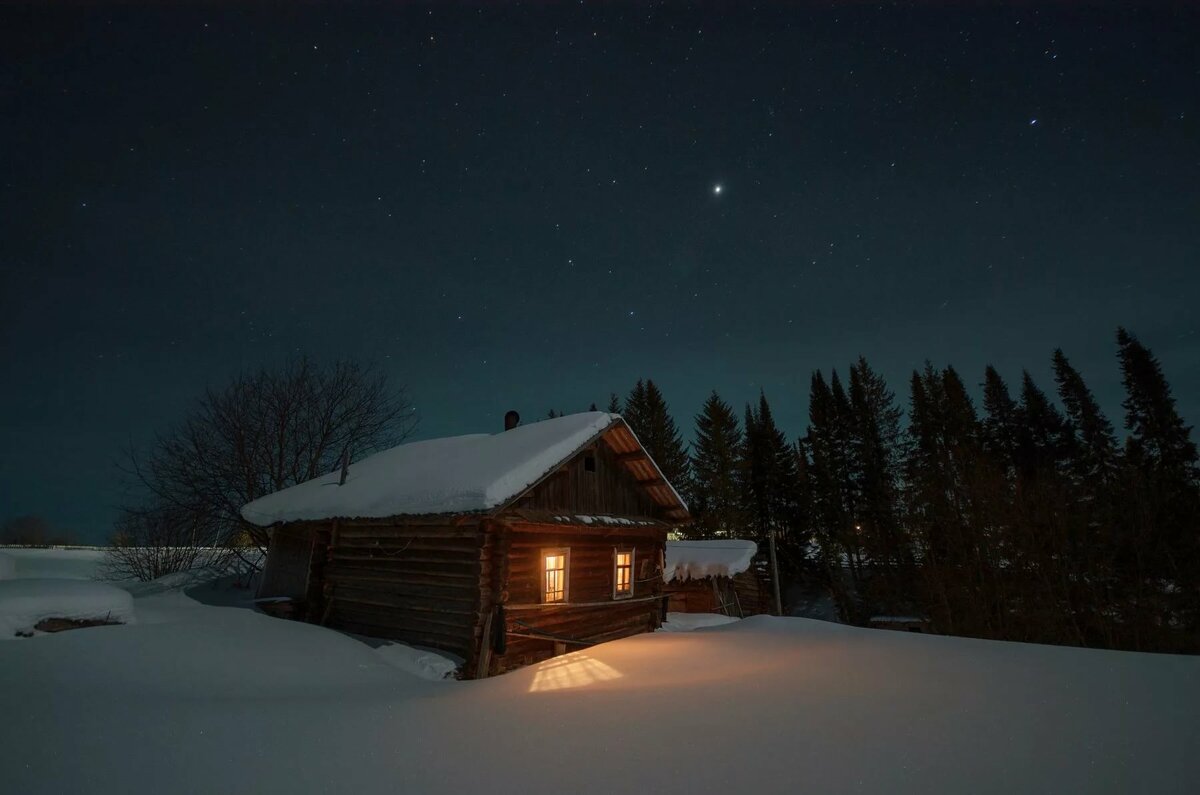фото деревня зима ночь. фото