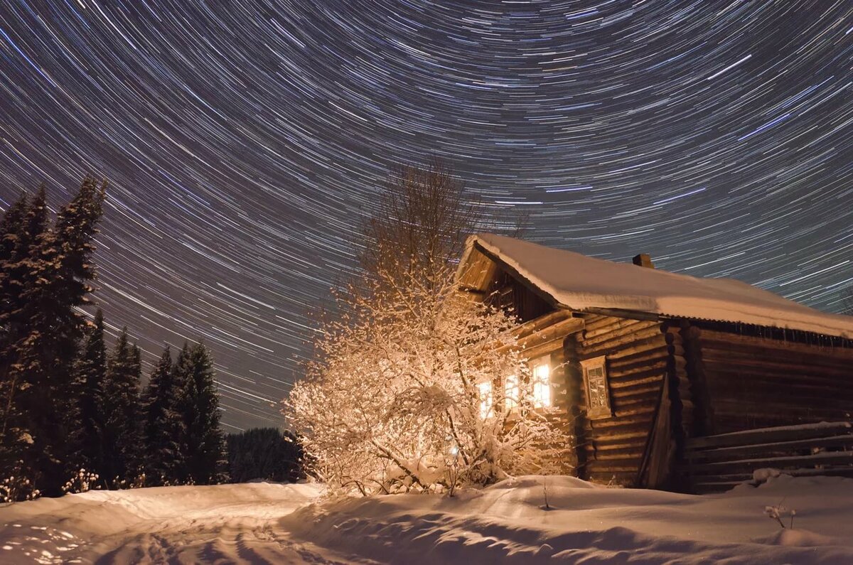 фото деревня зима ночь. фото