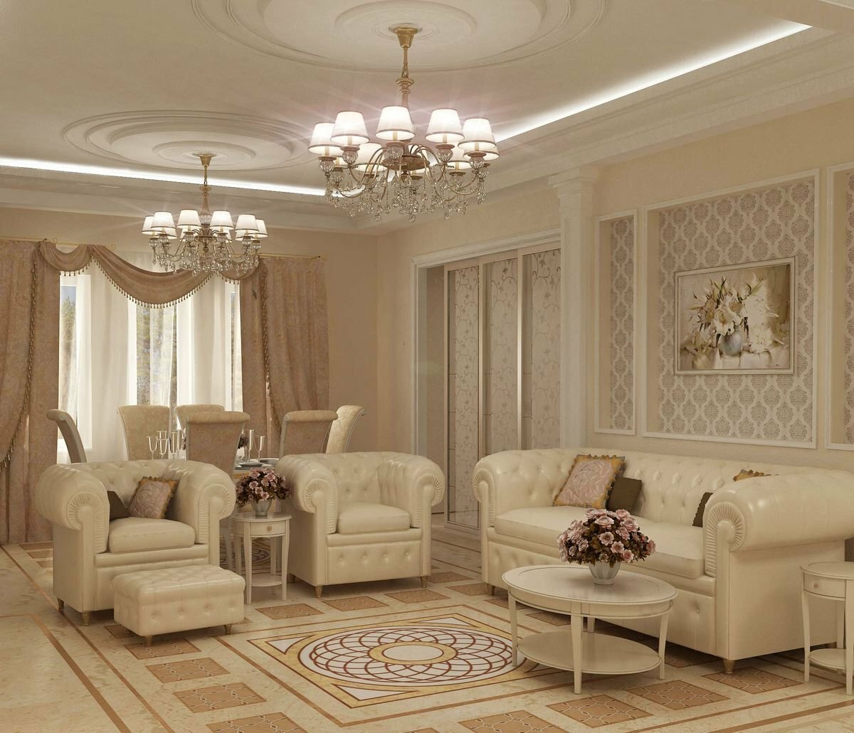 гостиная классика светлая фото