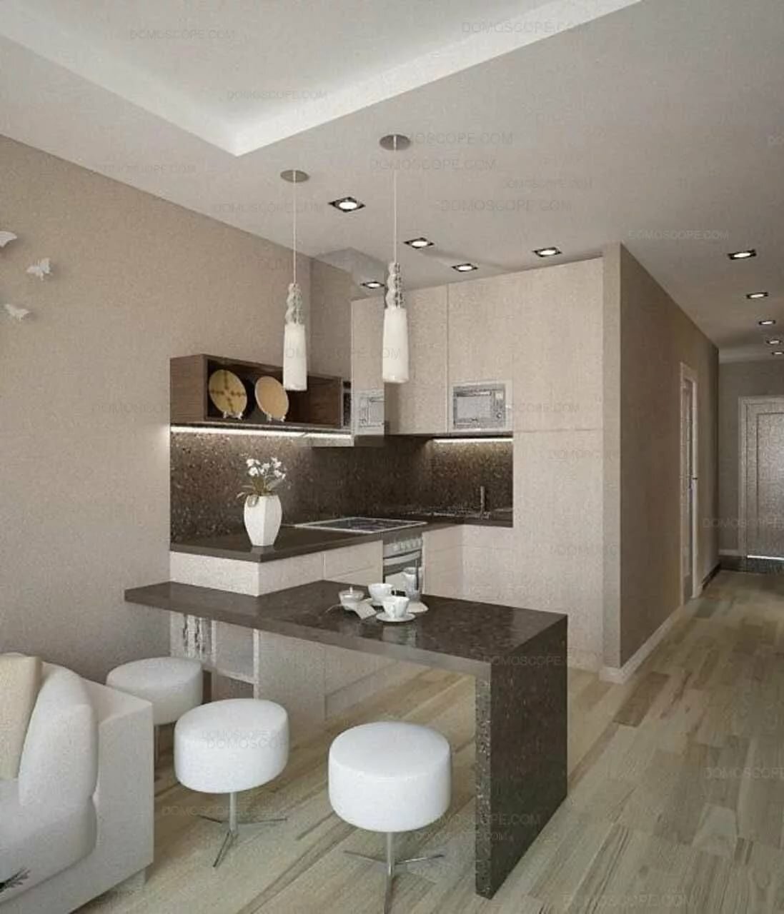 интерьер современной кухни в светлых тонах фото