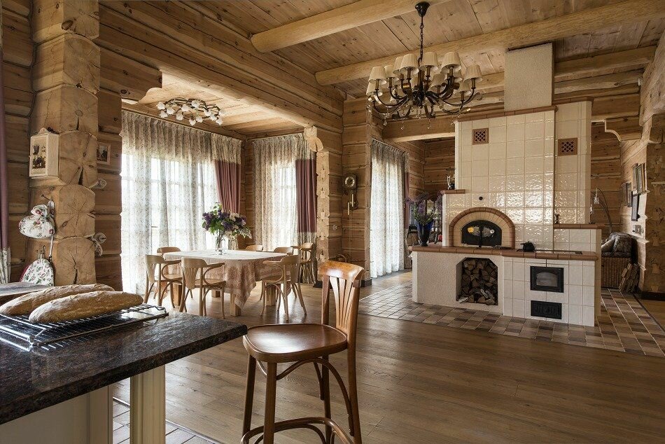 интерьеры деревянных домов с печками фото