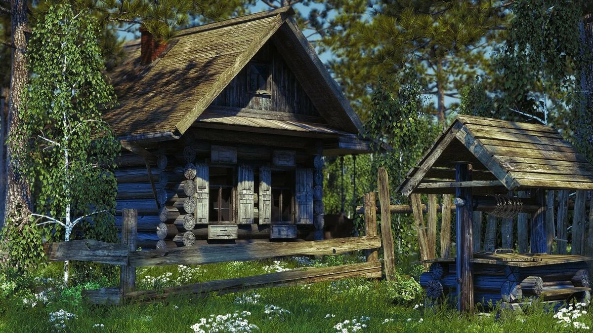 избушка в деревне фото
